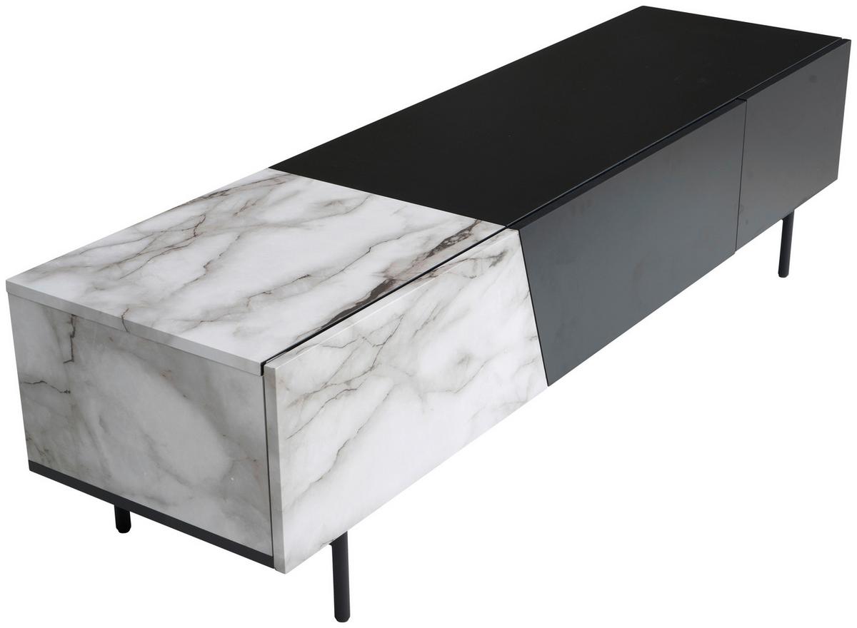 Nízka komoda černá/vzhled mramoru - bílá/černá, Design, kov/kompozitní dřevo (150/40/40cm) - Livetastic