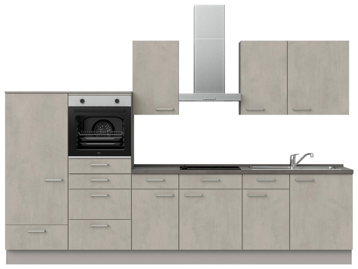 Kuchynská linka 330 cm, betónová sivá - sivá/farba ušľachtilej ocele, Modern, kov/kompozitné drevo (330cm) - Nobilia