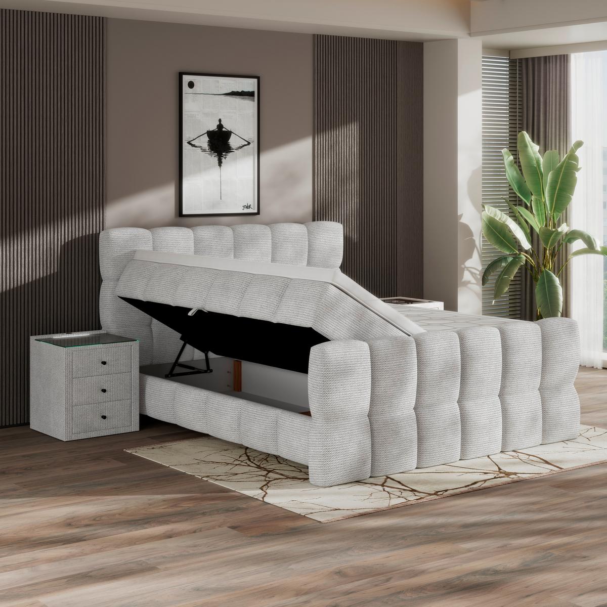 Boxspringbett Brisbane inkl. Bettkasten 200x200 - Grauweiß/Schwarz, Trend, Holz/Holzwerkstoff (200/200cm) - Sembella