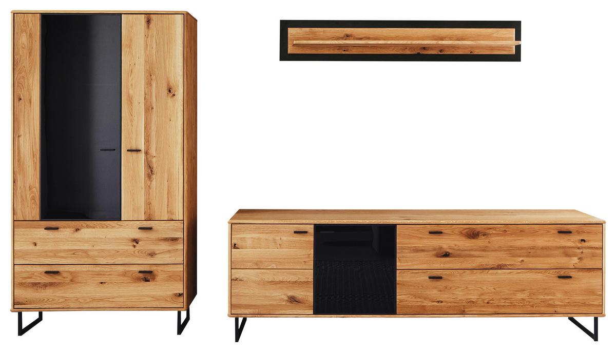 Wohnwand Arezzo Wildeiche/Anthrazit B: 319 cm - Wildeiche/Anthrazit, Design, Glas/Holz (319/186/50cm) - MID.YOU