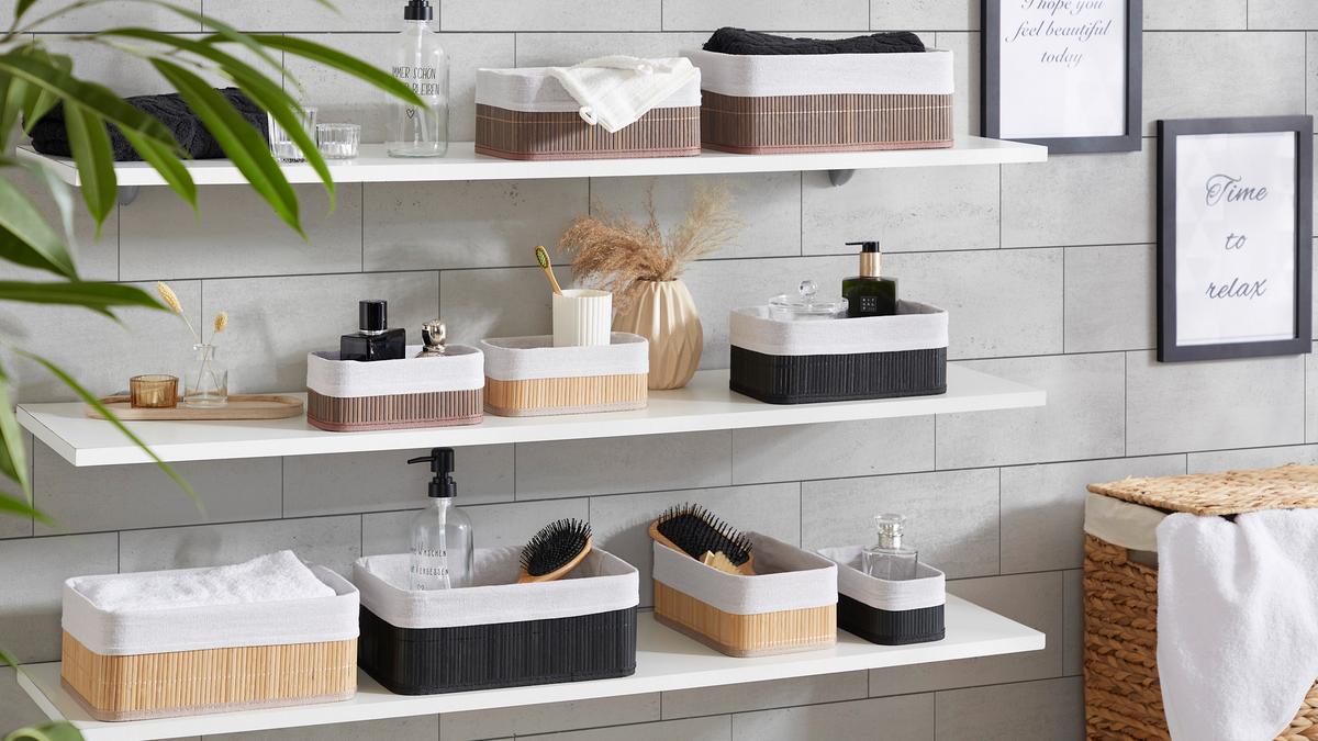 Aufbewahrungsbox Ursula 3er-Set Textil - Naturfarben/Weiß, Basics, Karton/Naturmaterialien - Luca Bessoni