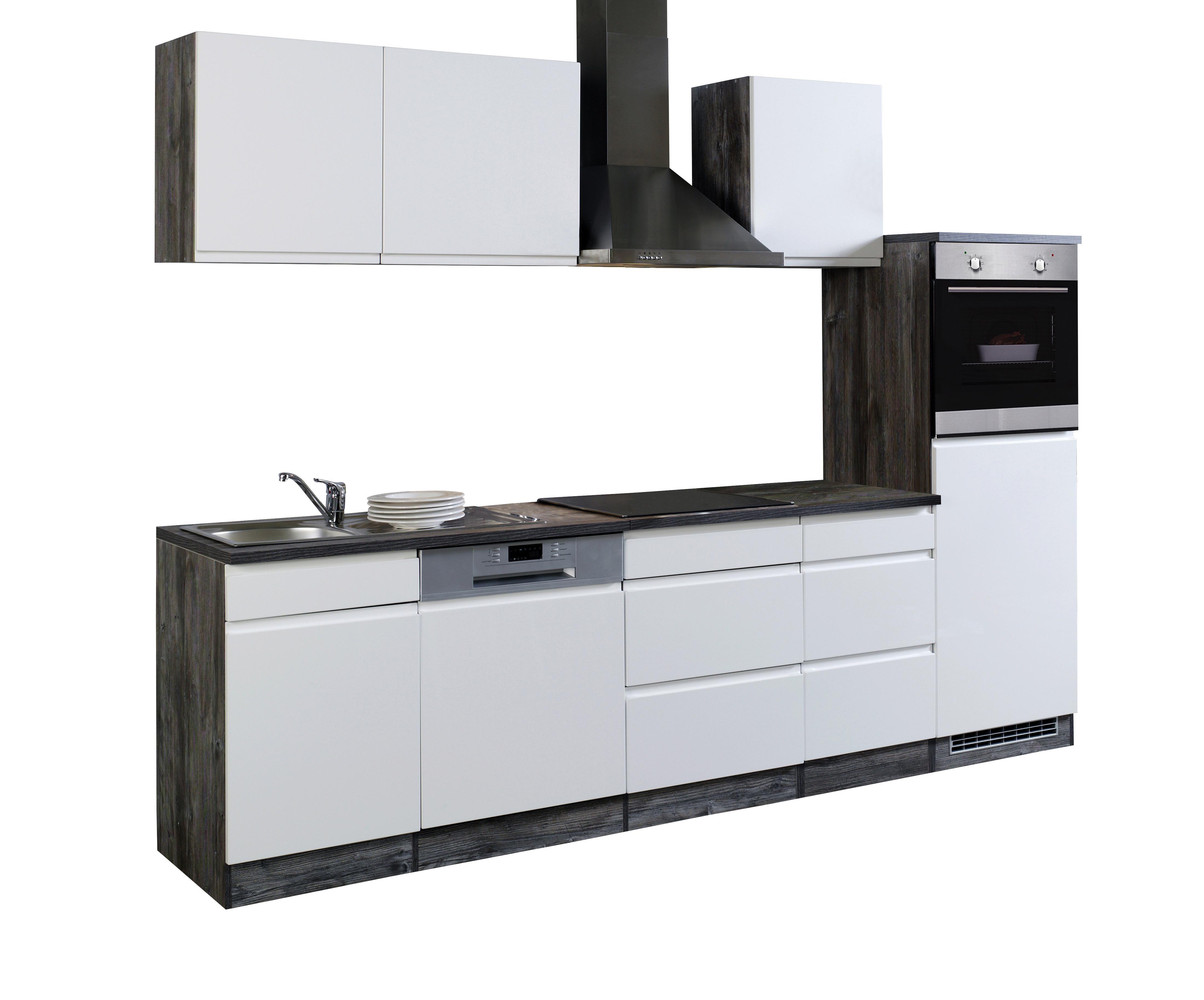 Küchenblock Cardiff B: 280cm Weiß/vintage - Eichefarben/Weiß, Basics, Holzwerkstoff (280/200/60cm)