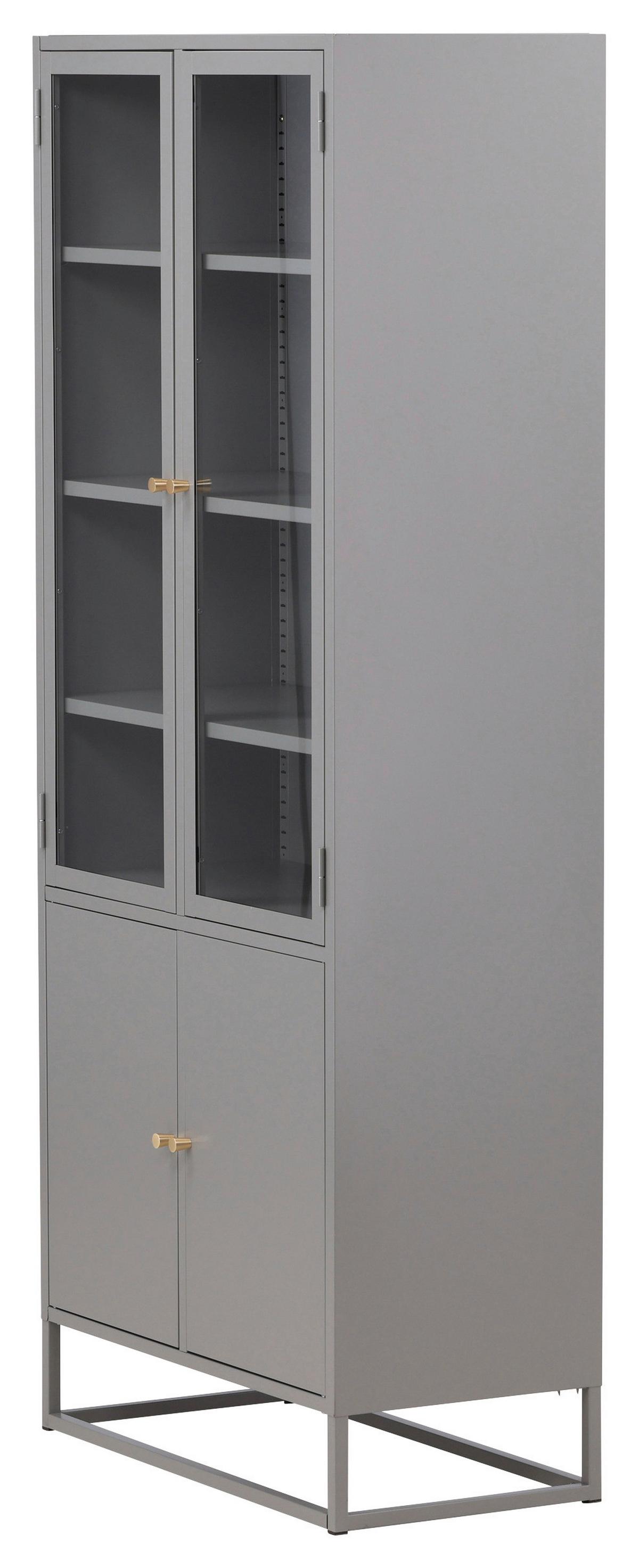 Vitrine Bakal - Hellgrau, Design, Glas/Metall (80/190/41cm) - Livetastic