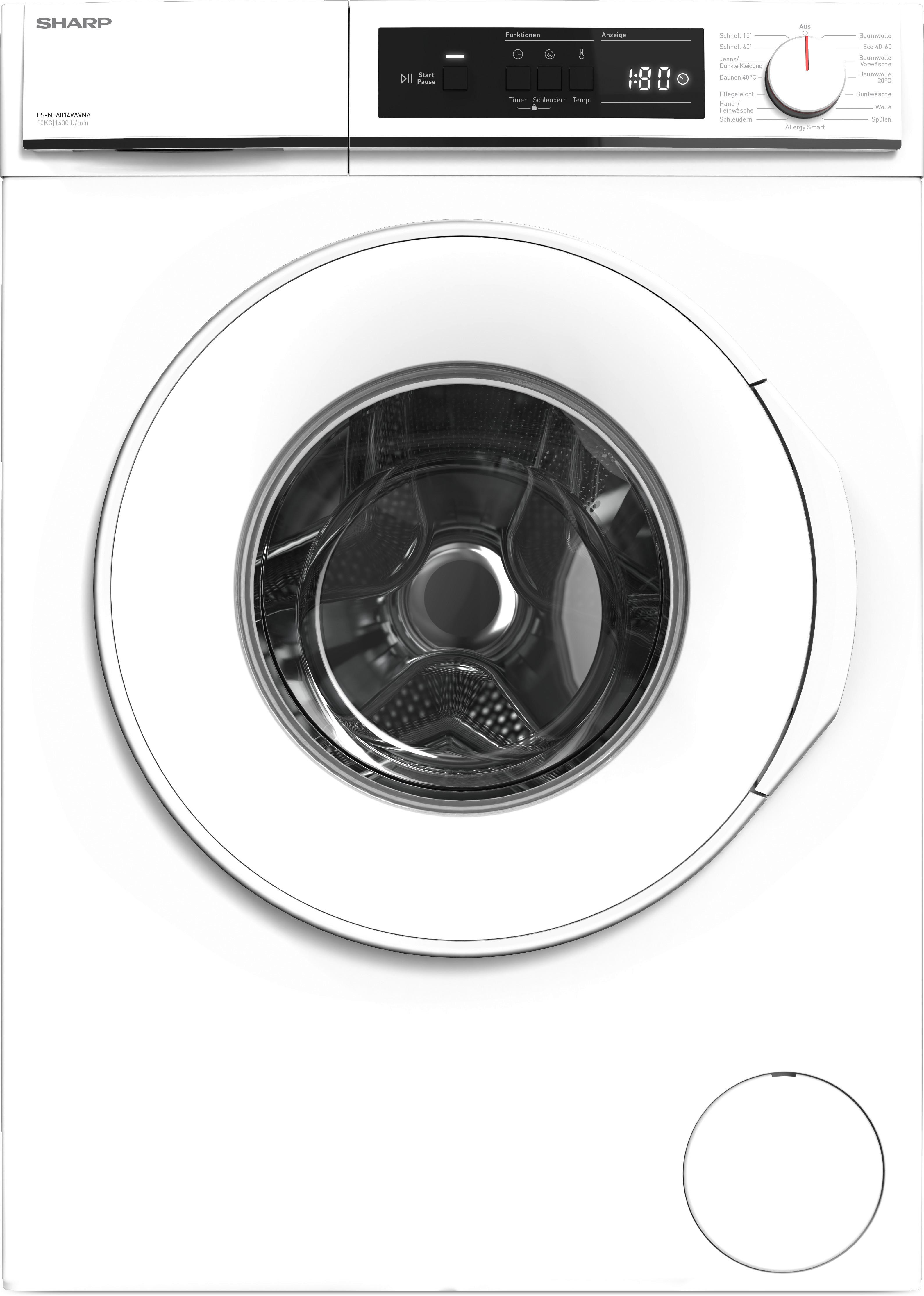 Waschmaschine ES-NFA014WWNA-DE Füllmenge ca. 10kg, 1200 U/Min - Weiß, Basics, Glas/Kunststoff (59.7/84.5/58.2cm) - Sharp