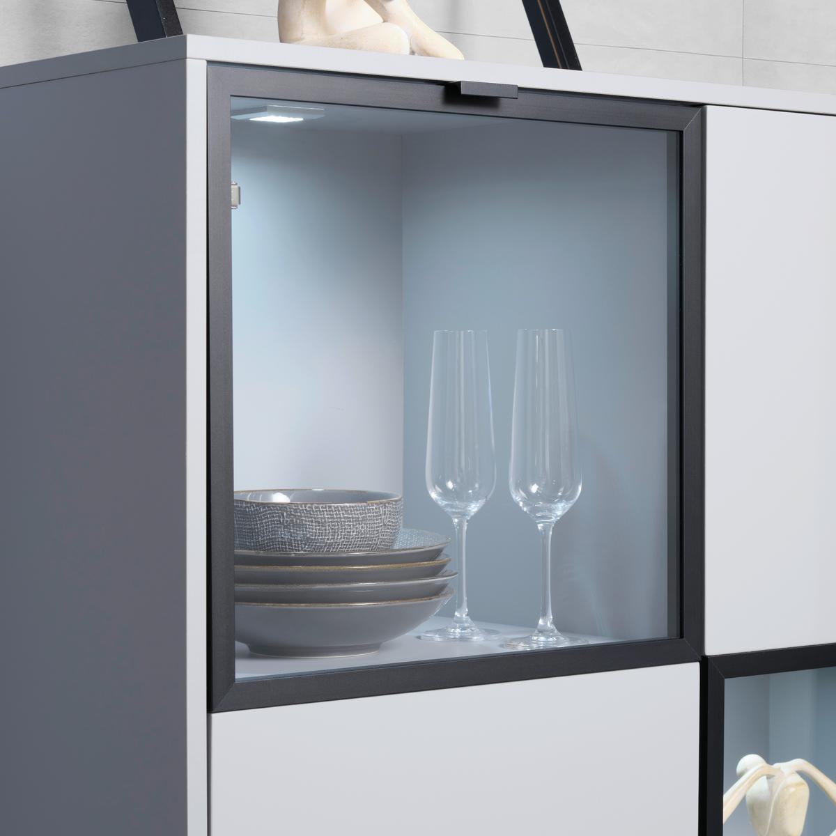 VITRÍNA GRID - šedá/černá, Moderní, kompozitní dřevo/plast (65/197/38cm) - Mömax