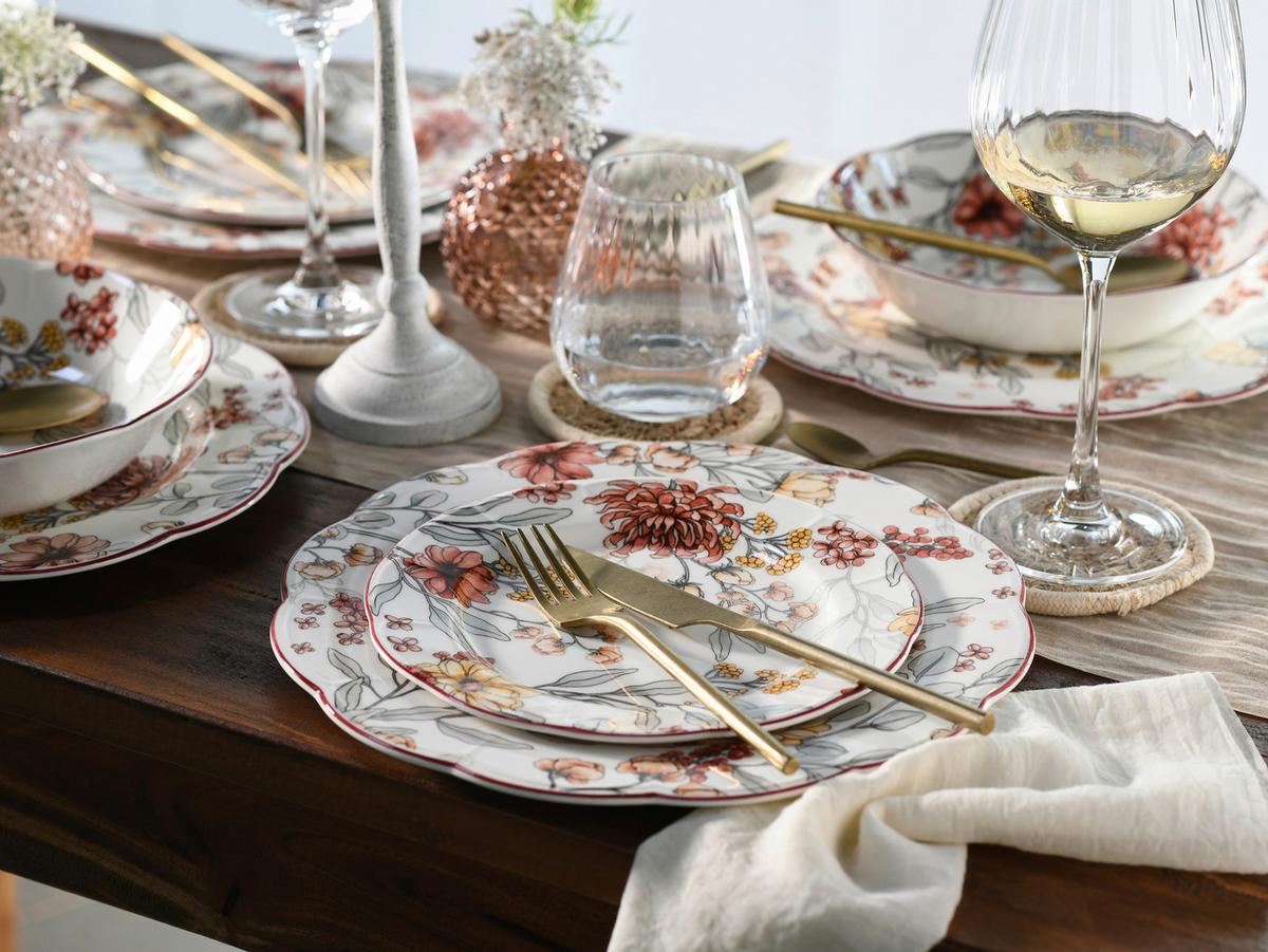 Tafelservice Fiore 12--Teilig., Weiß, Bordeaux - Bordeaux/Weiß, Basics, Keramik - Creatable