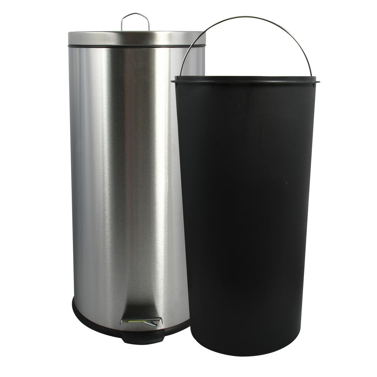 Treteimer Abfalleimer Edelstahl 30l Silb - Silberfarben/Schwarz, Basics, Kunststoff/Metall (29.5/63.5/29.5cm) - Spirella