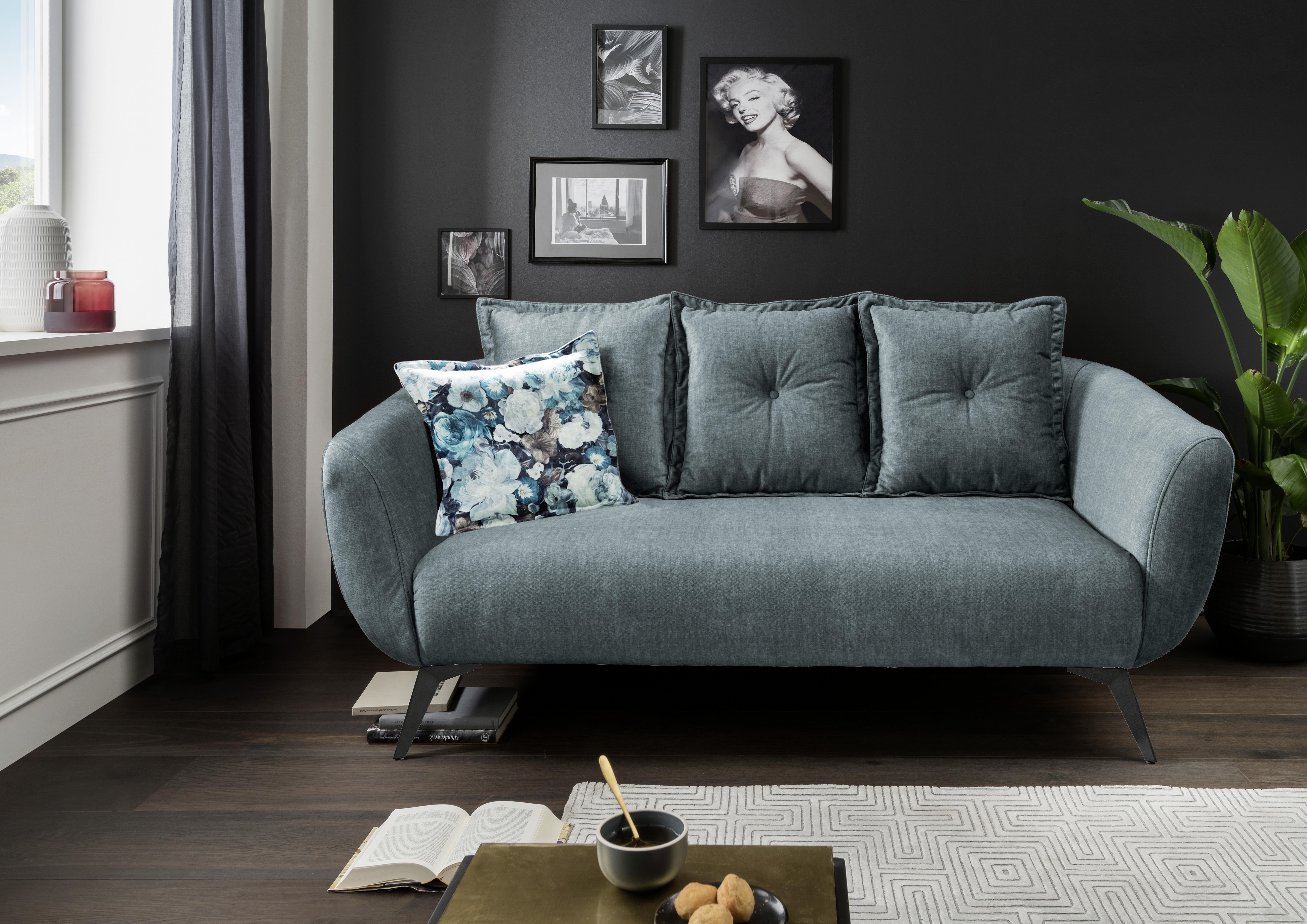 2,5-Sitzer-Sofa Baggio mit Kissen Blau/Grün - Dunkelgrün/Multicolor, MODERN, Holz/Textil (196/80-94/103cm) - Livetastic