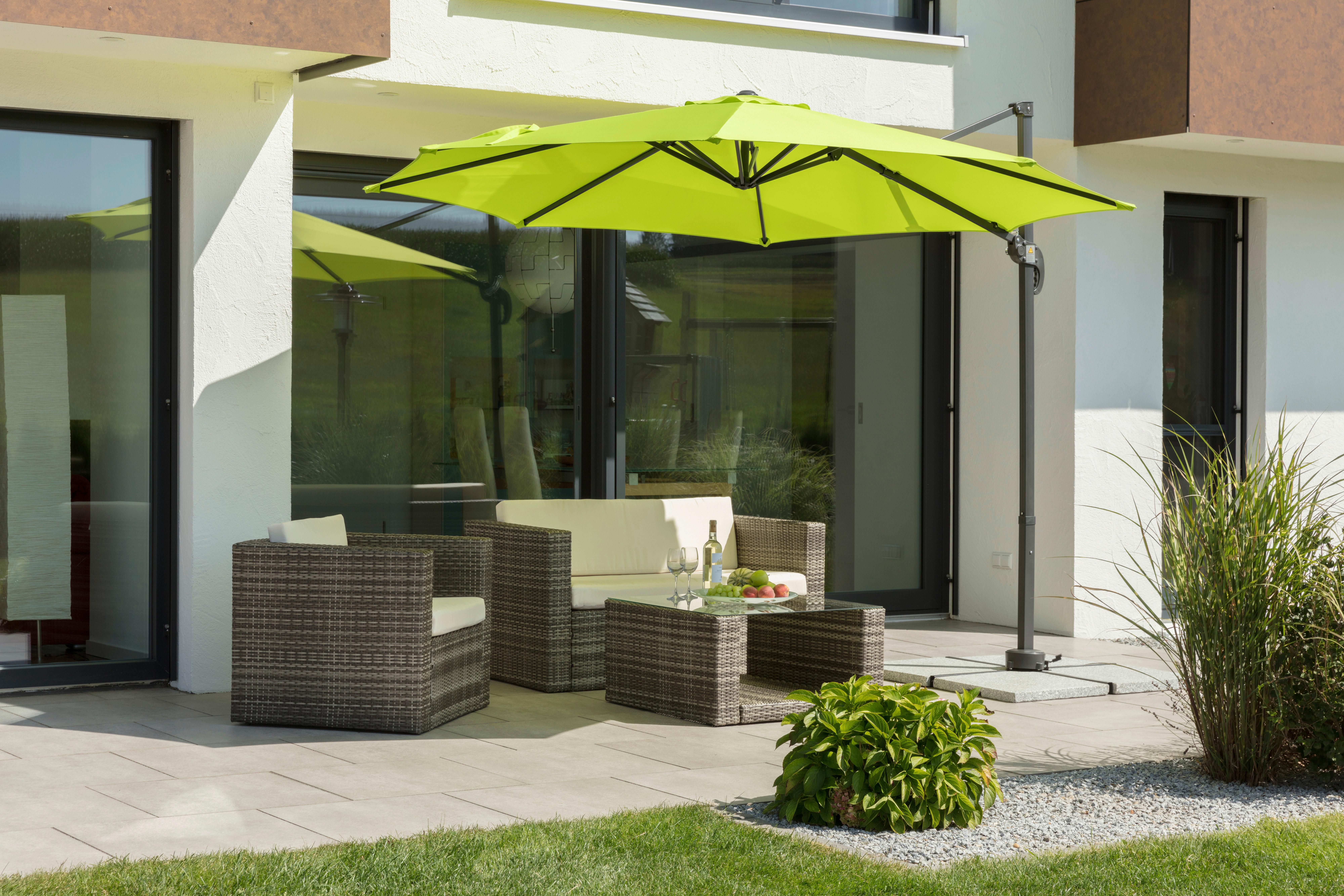 Ampelschirm Rhodos Junior BxHxT: 352x244x300 cm Apfelgrün - Anthrazit/Grün, Basics, Textil/Metall (352/244/300cm) - Schneider
