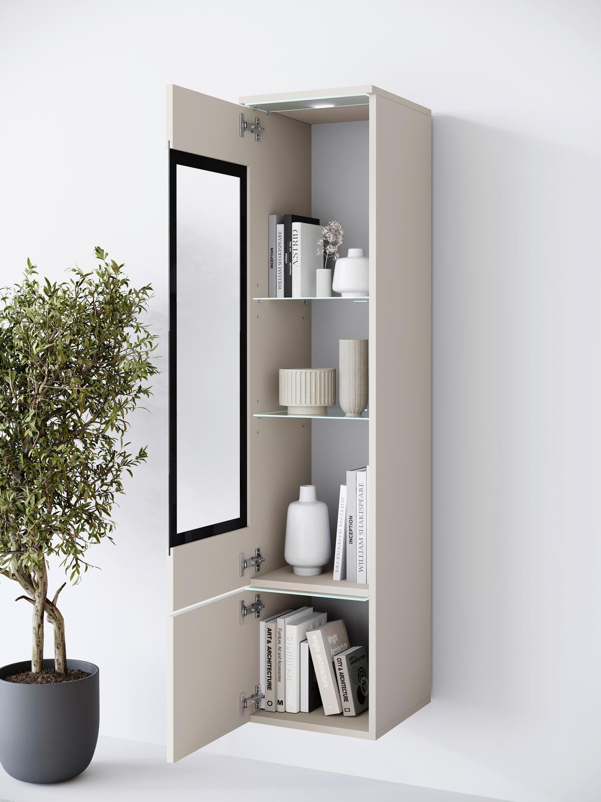 Vitrine Vera Beige/kaschmir B: 30cm - Kaschmir/Beige, Design, Glas/Holzwerkstoff (30/130/33cm) - Livetastic