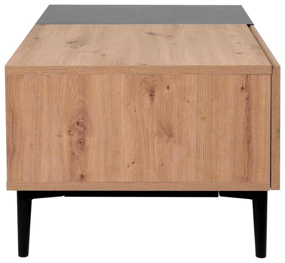 Couchtisch Mit Schublade Und Fach Nola, Eichefarben/schwarz - Eichefarben/Schwarz, KONVENTIONELL, Holzwerkstoff/Kunststoff (100/55/40cm) - MID.YOU