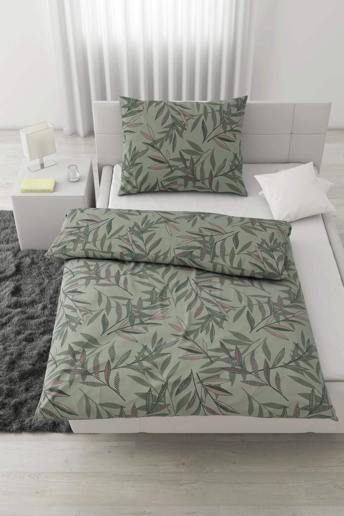 POSTEĽNÁ BIELIZEŇ STITCHED LEAVES - zelená/hnedofialová, textil (140/200cm) - Modern Living