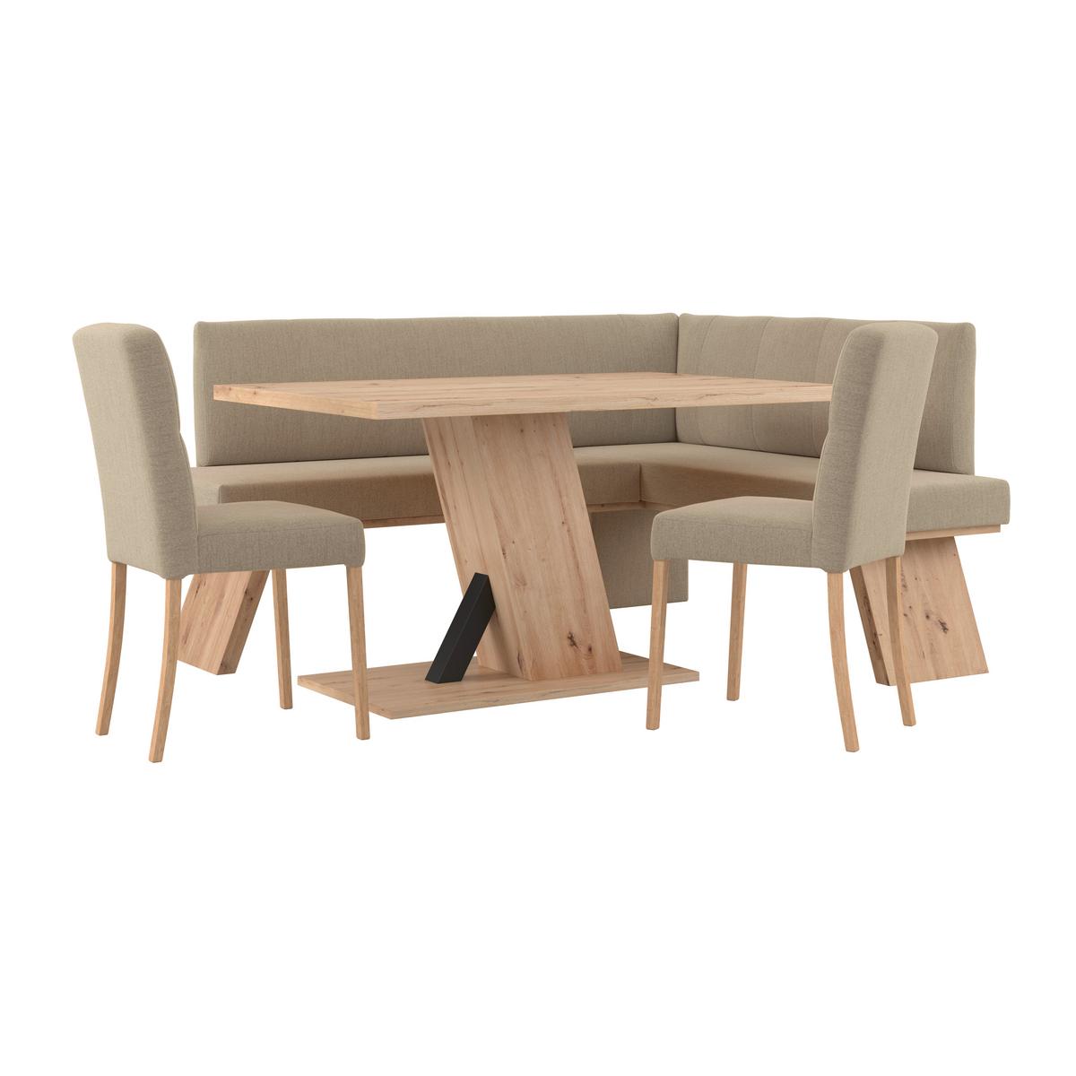 Eckbank Emma Ii Webstoff Beige, B: 140 Cm - Eichefarben/Beige, KONVENTIONELL, Holzwerkstoff/Textil (160/140cm)