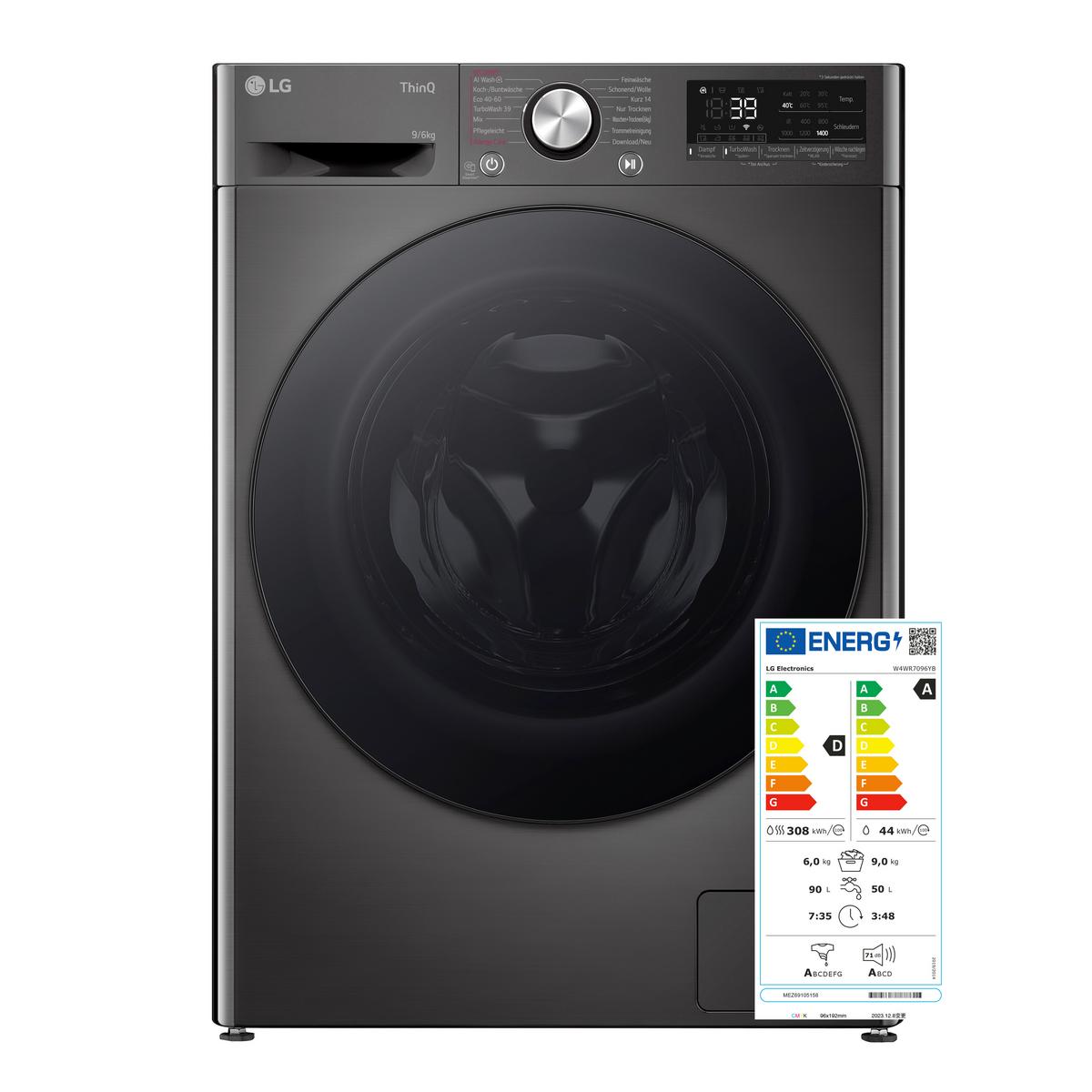 Waschtrockner Lg W4wr7096yb - Schwarz, Basics, Metall (60/85/56,5cm) - LG