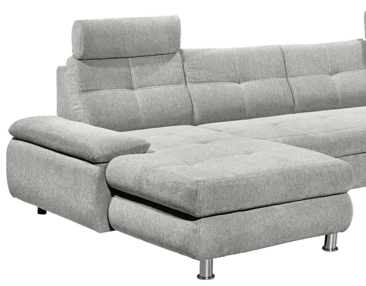 Sedací souprava ALBA U, pravá, stříbrná, úl.prostor, lůžko - barvy stříbra, Moderní, textil/plast (177/349/233cm) - MID.YOU