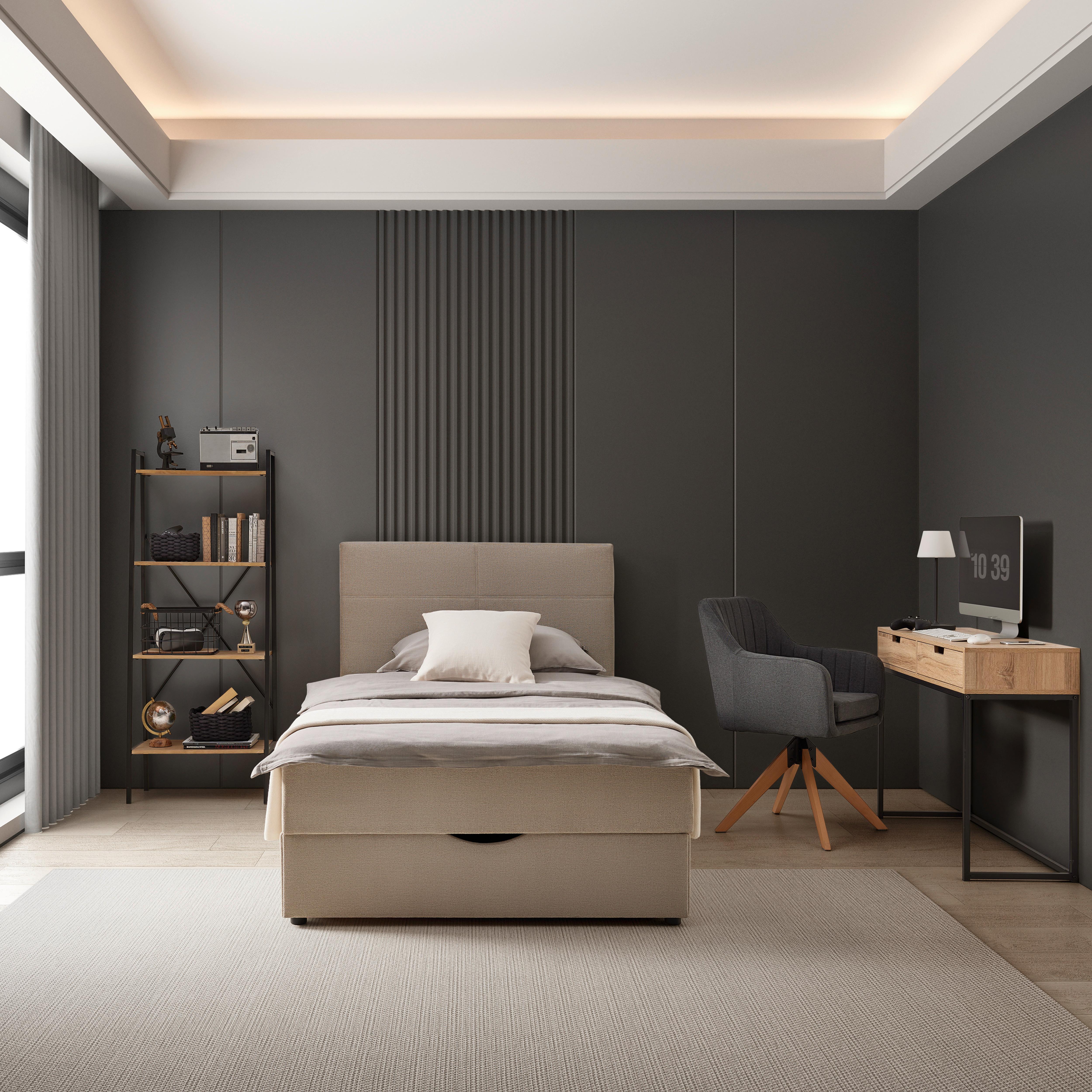 Boxspringová postel ACE 120x200, béžová - černá/béžová, Moderní, dřevo/textil (120/200cm) - Bessagi Home