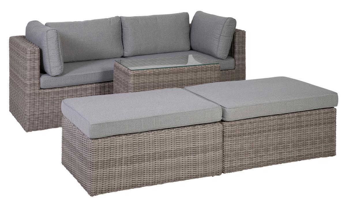 Loungegarnitur 5-tlg Palma Aus Kunststoff Mit Kissen - Grau, Basics, Glas/Textil (93/65/71cm) - Gardenson