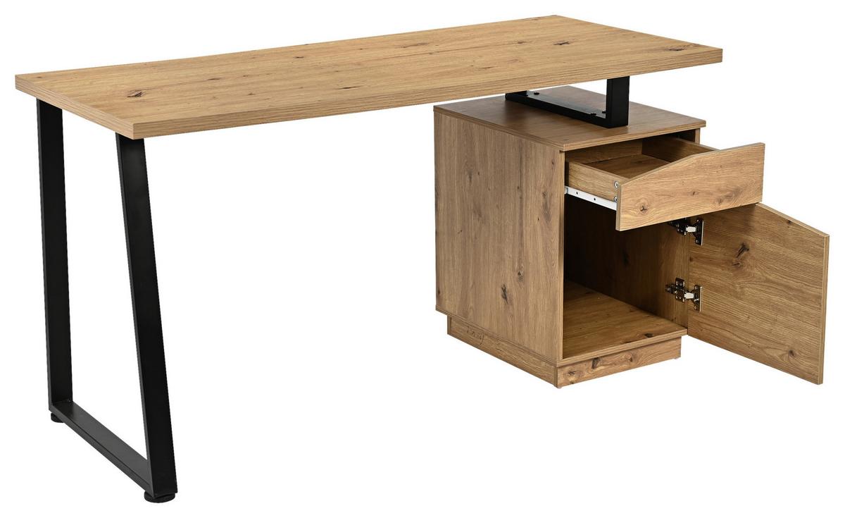 Schreibtisch Rimini Eichefarben B: 140 cm - Schwarz/Eiche Artisan, Trend, Holzwerkstoff/Metall (140/74/60cm)