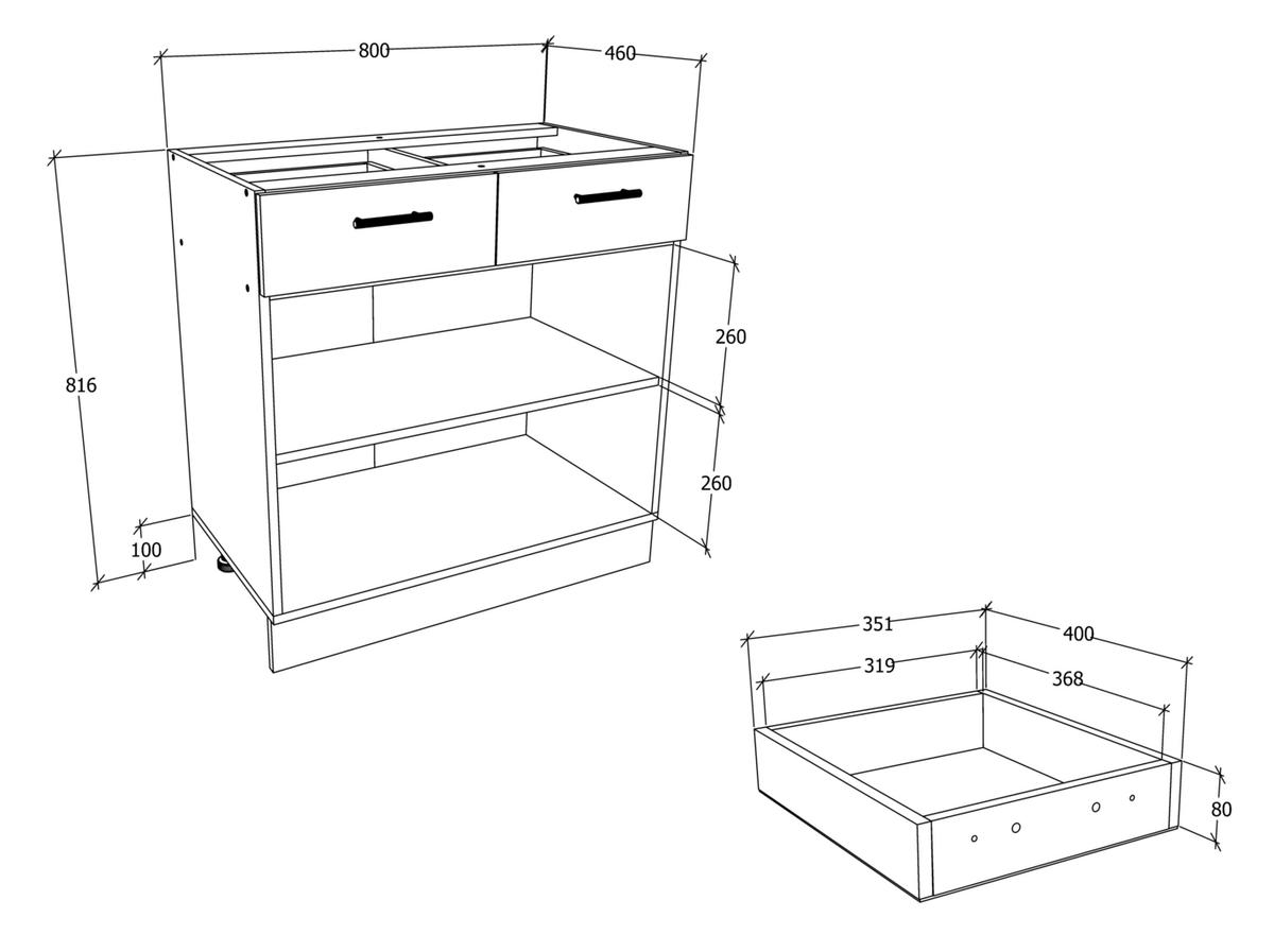 Küchenunterschrank Esilo B: 80 cm Anthrazit/Weiß - Anthrazit/Weiß, KONVENTIONELL, Holzwerkstoff (80/82/46cm) - MID.YOU