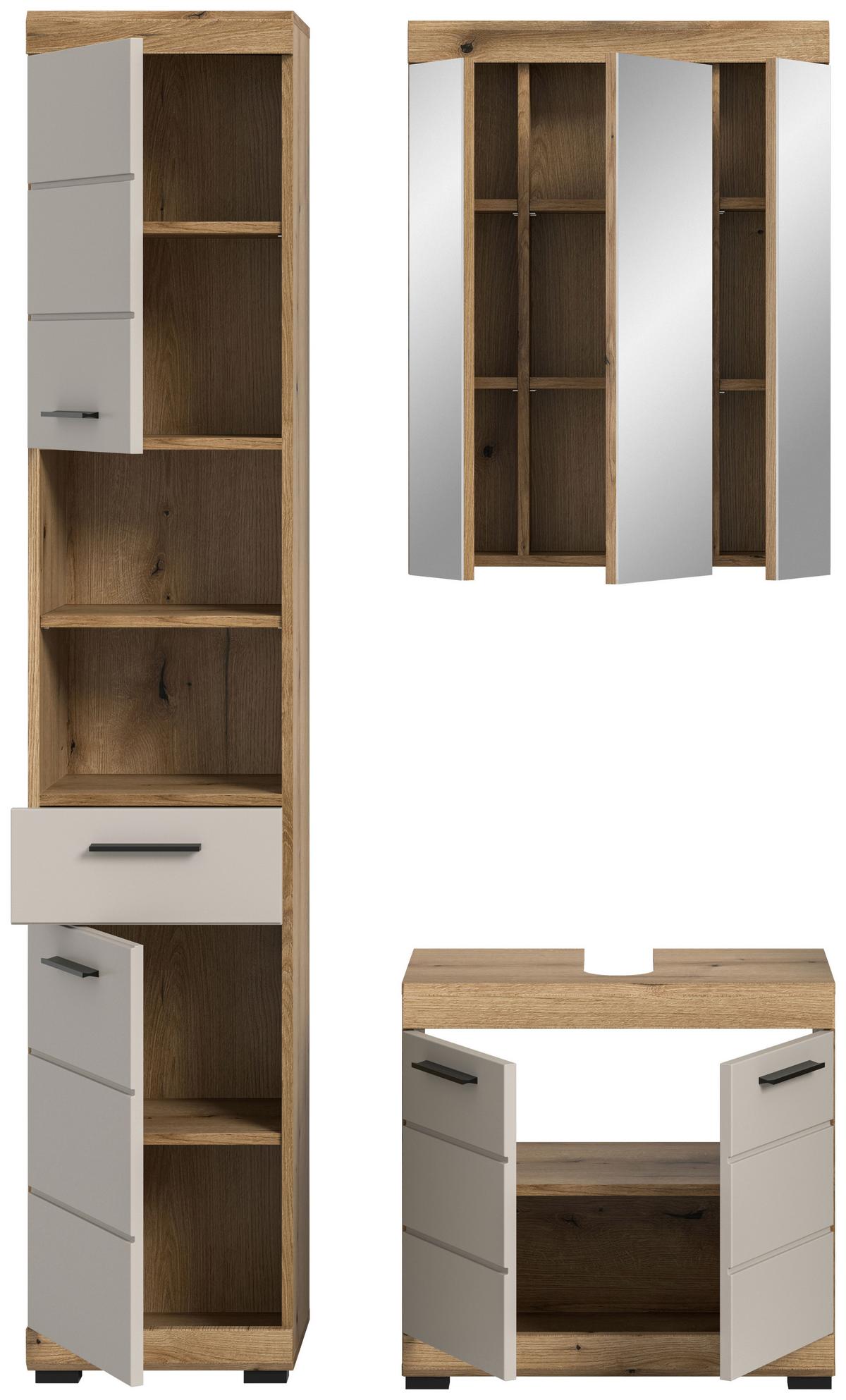 Badezimmer Scout Kaschmir/Naturfarben B: 97 cm - Kaschmir/Schwarz, MODERN, Glas/Holzwerkstoff (97cm) - MID.YOU