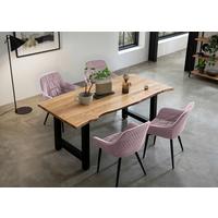 Tischgruppe Akazie Massiv/Rosa 5--Teilig. - Naturfarben/Rosa, MODERN, Holz/Textil (180/90/76,5cm) - Livetastic