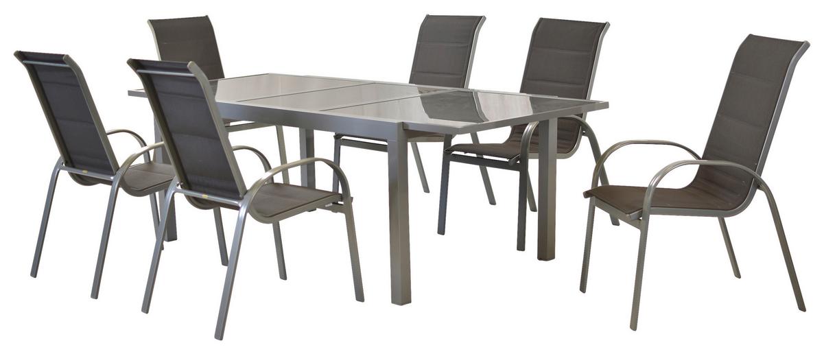 Gartenmöbel Set 7-Tlg Amalfi Di Lusso Metall/Textil - Anthrazit/Silberfarben, MODERN, Textil/Metall - Gardenson