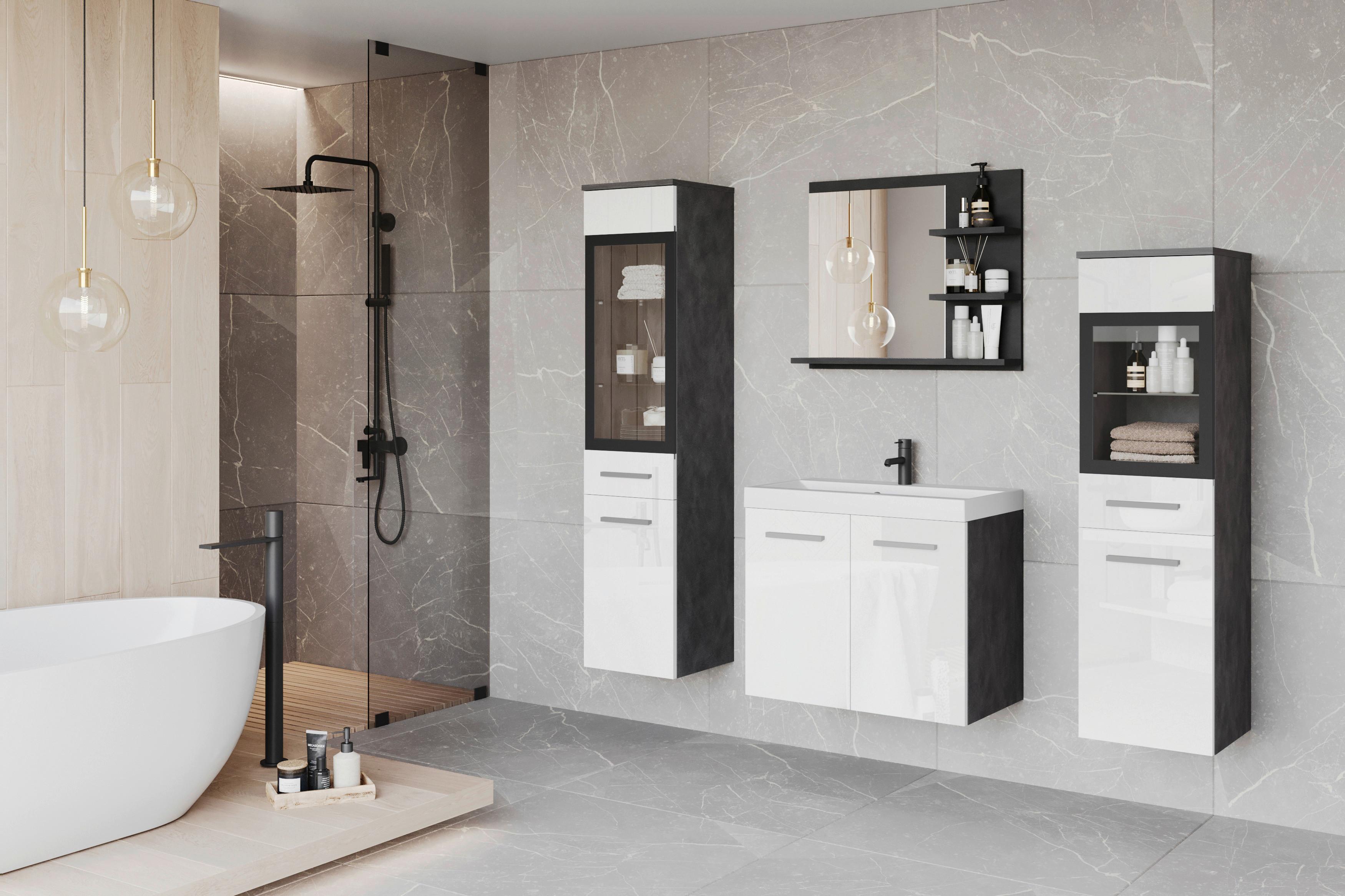 Badezimmer Madrit-Set 5-tlg anthrazit/weiß HG, B: 120,4 cm - Weiß Hochglanz/Anthrazit, LIFESTYLE, Glas/Keramik (120,4/131,5/34,5cm) - P & B
