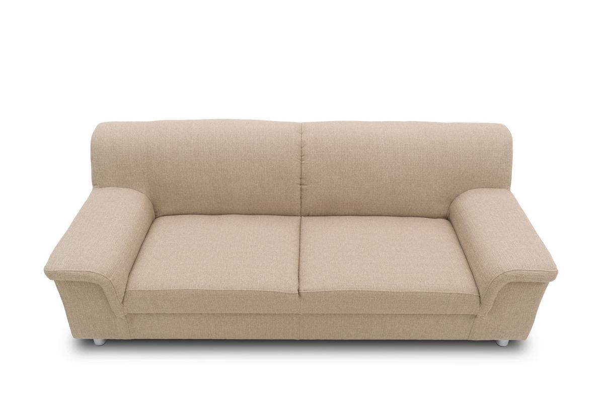 3-Sitzer-Sofa Jamie Rücken Echt Beige Webstoff - Chromfarben/Beige, KONVENTIONELL, Textil (190/72/80cm) - MID.YOU