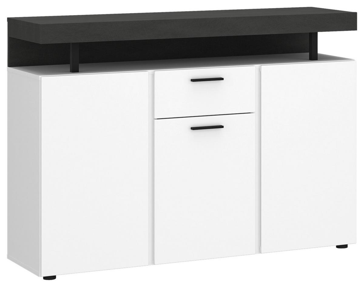 Kommode Fly Alpinweiß/ Weiß Hg/Dunkelgrau B: 124 cm - Weiß Hochglanz/Dunkelgrau, Trend, Holzwerkstoff (124/90/39,6cm)