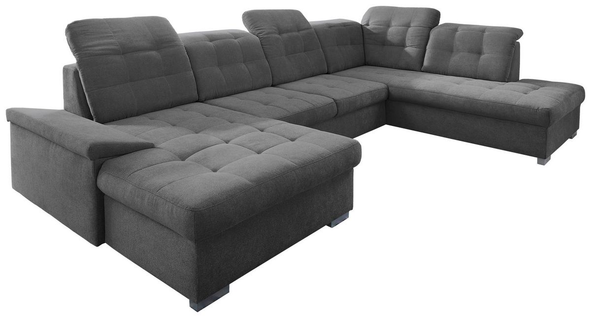 Wohnlandschaft Zira Mit Schlaffunktion Anthrazit - Chromfarben/Anthrazit, Design, Holz/Textil (169/330/212cm) - Livetastic