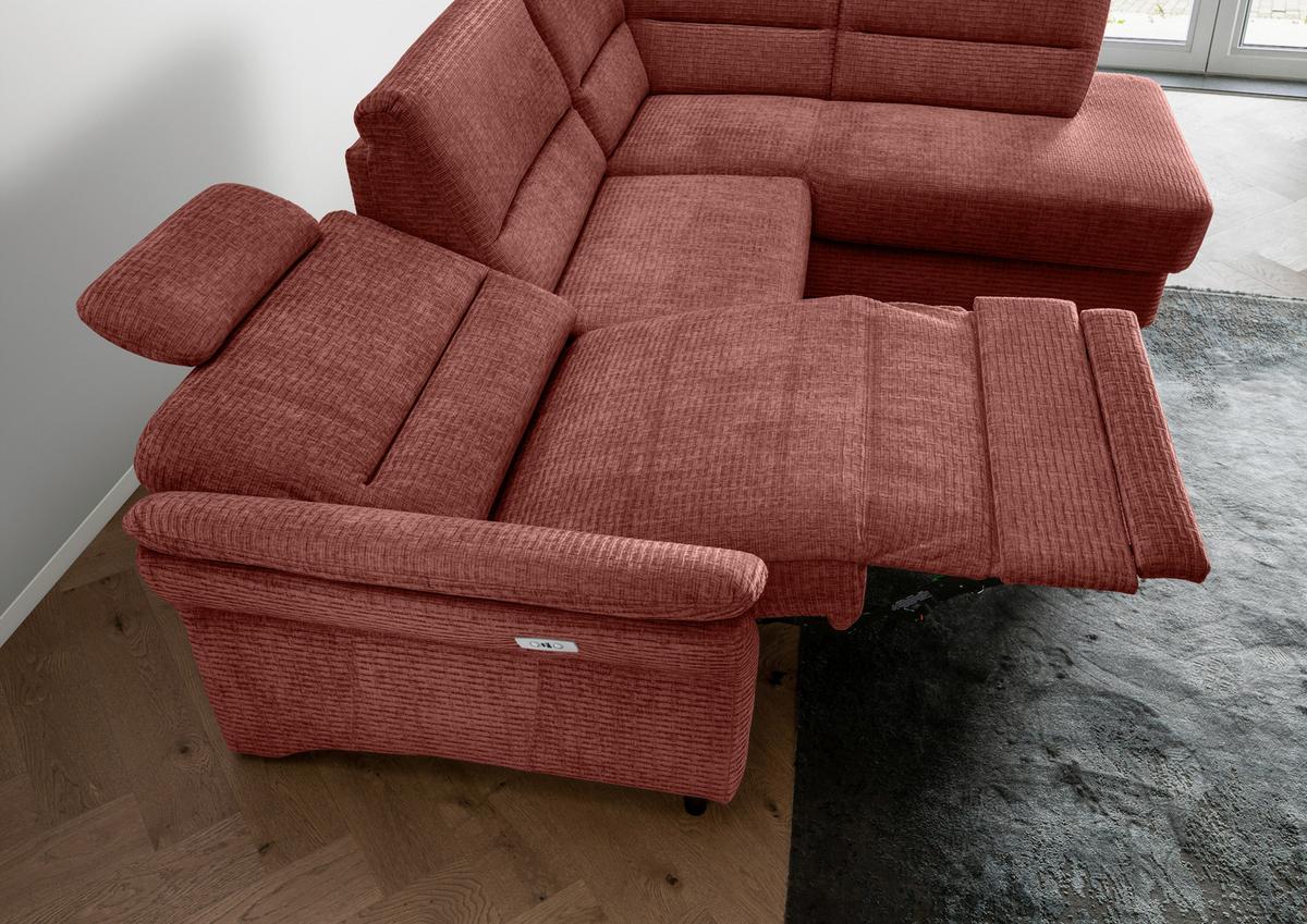 Ecksofa Cavoli Koralle Relaxfunktion S: 266x190 cm - Koralle/Schwarz, MODERN, Textil (266/190cm) - Livetastic