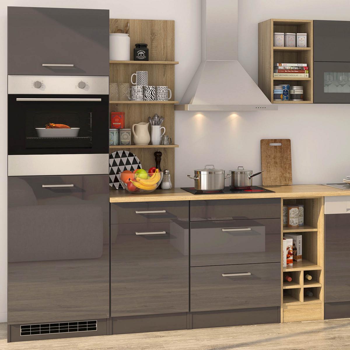 Küchenzeile Mailand mit Geräten 310 cm Anthrazit Elegant - Eichefarben/Anthrazit, MODERN, Holzwerkstoff (310cm) - Held