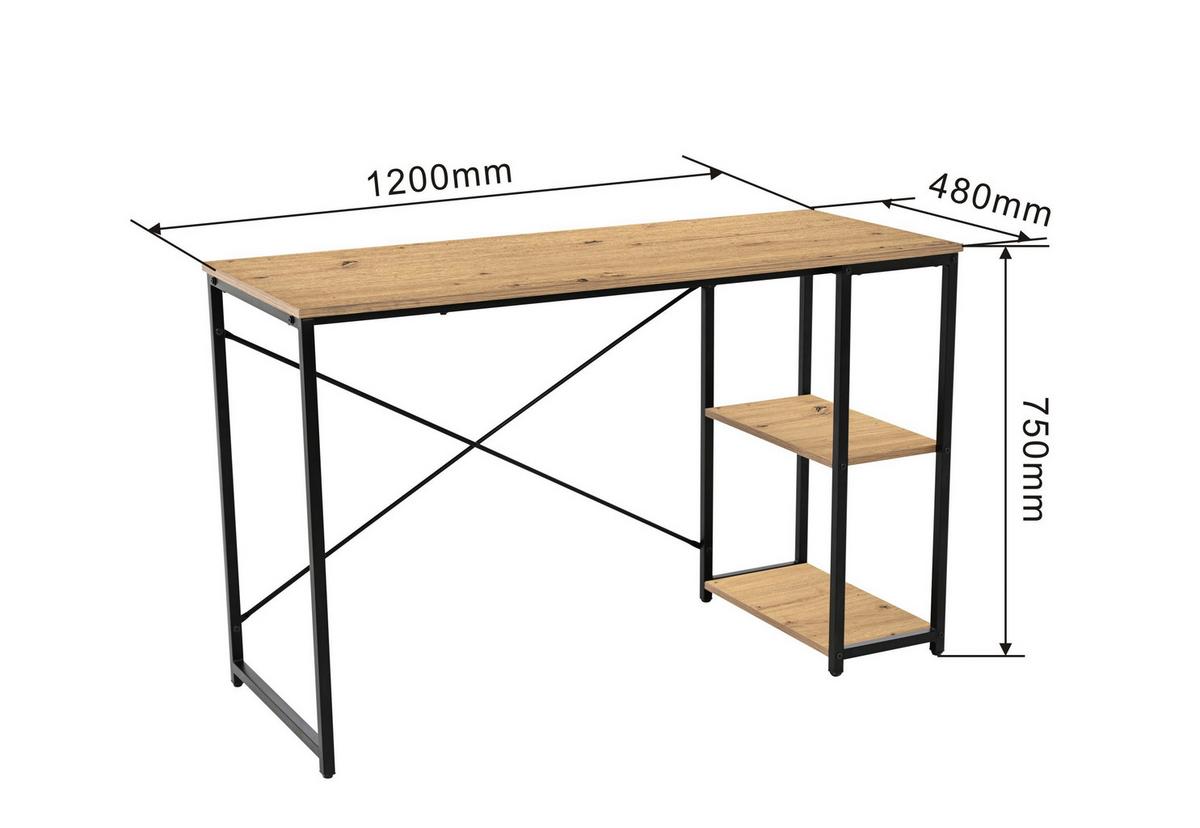 Schreibtisch Robert Schwarz/Eiche Artisan B: 120cm - Schwarz/Eiche Artisan, MODERN, Holzwerkstoff/Metall (120/75/46cm)