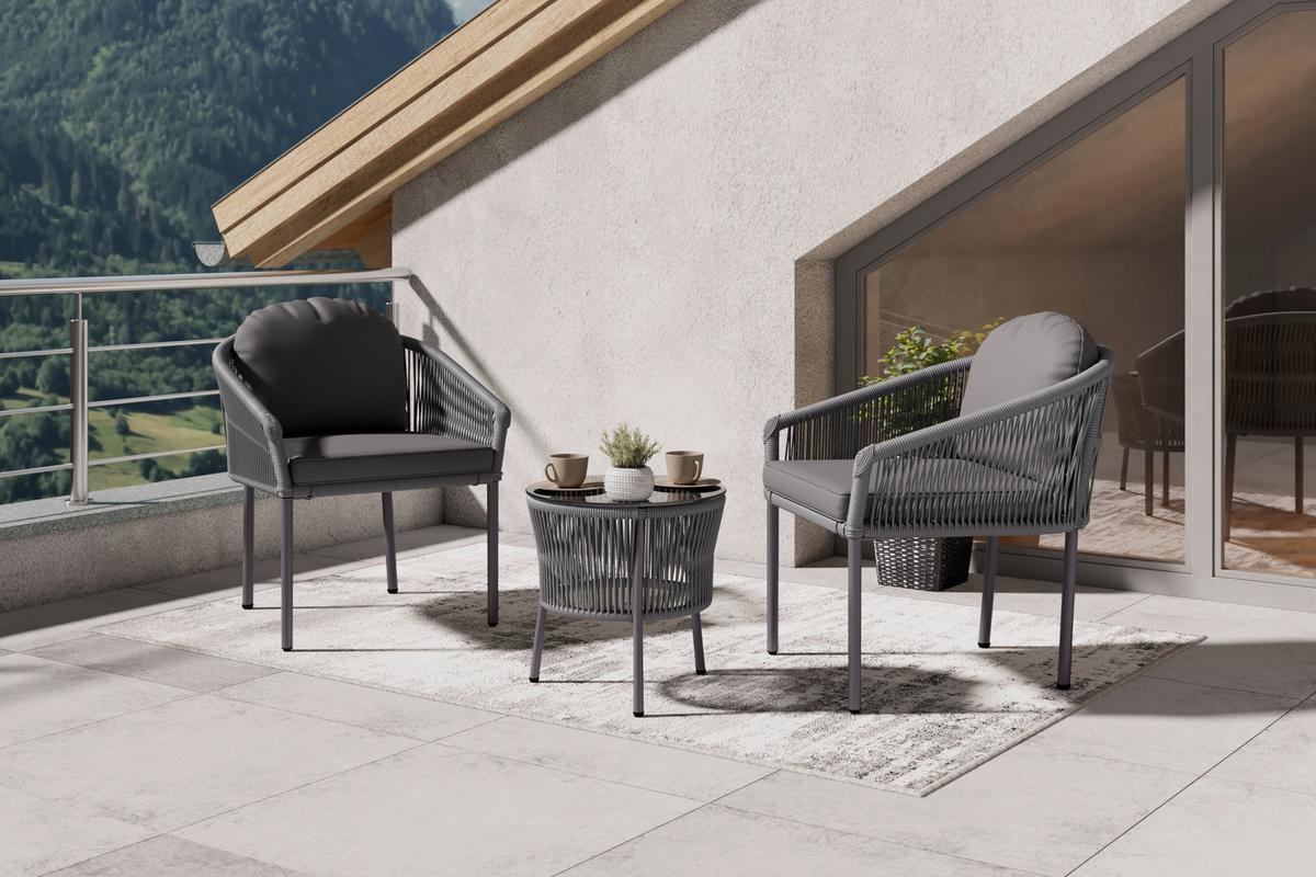 Balkonmöbel Set Capri Metall mit Kissen - Dunkelgrau/Hellgrau, MODERN, Textil/Metall - Beldano