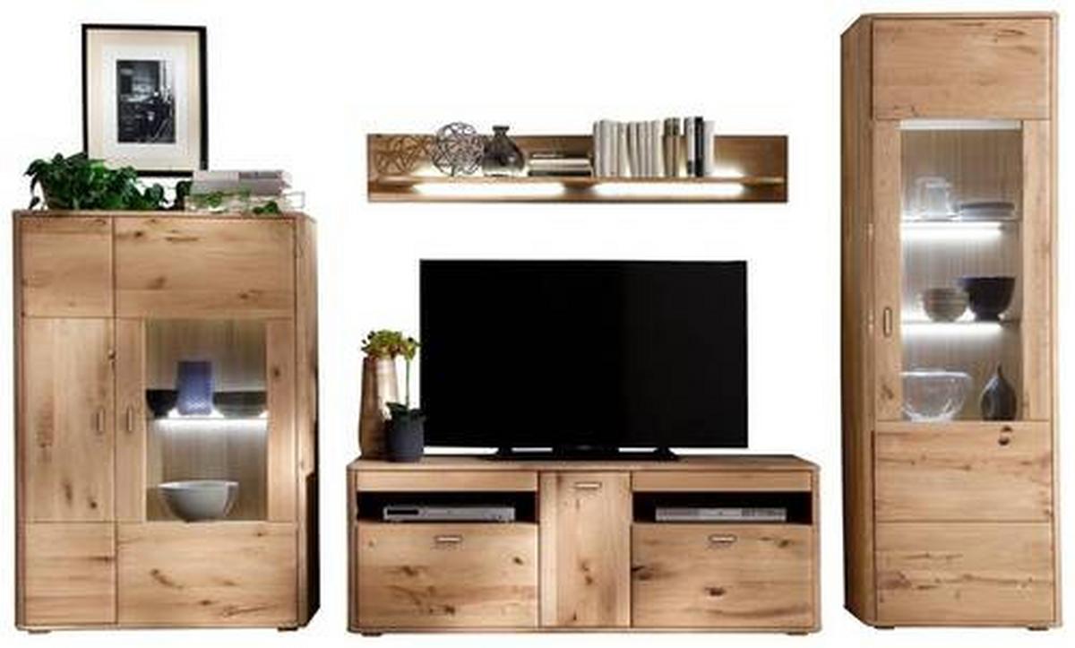 Wohnkombination Massiv 4-Tlg. Ravello Eichefarben - Eichefarben, Design, Glas/Holz (339/208/50cm) - Livetastic