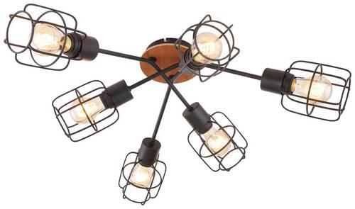 Deckenleuchte Willa Ø 78,5 Cm 6-Flammig - Schwarz/Braun, Basics, Holz/Metall (78,5/24cm) - Globo