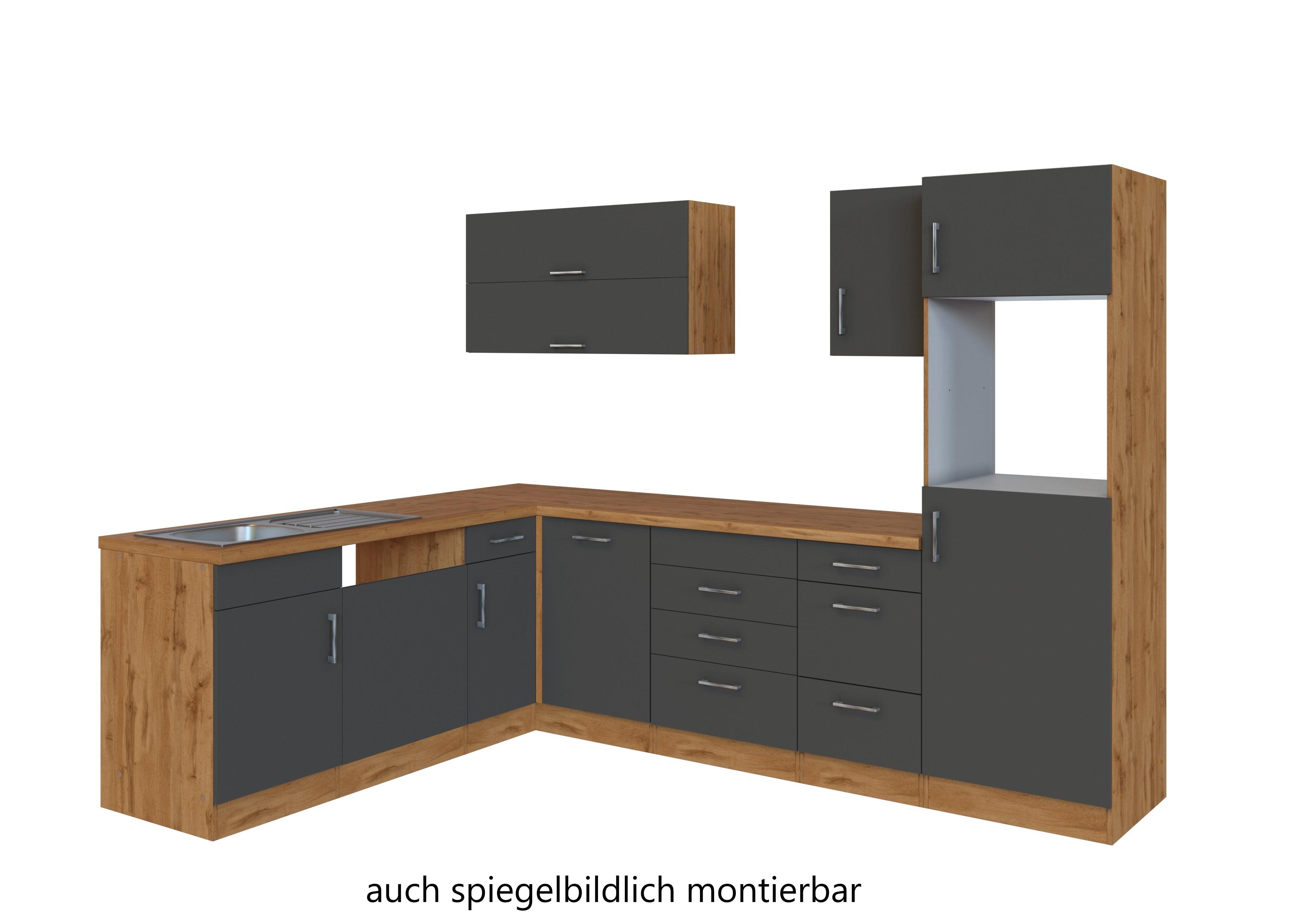 Eckküche Winkelblock ohne Geräte 270x210 cm Anthrazit - Eichefarben/Anthrazit, MODERN, Holzwerkstoff (210/270cm) - Held