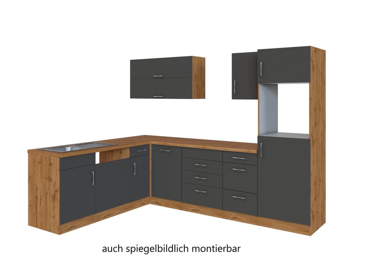 Eckküche Winkelblock Ohne Geräte 270x210 Cm Anthrazit - Eichefarben/Anthrazit, MODERN, Holzwerkstoff (210/270cm) - Held
