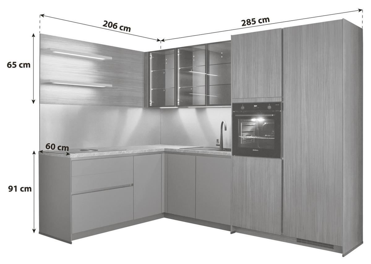 Eckküche Sidney/Singapur - Schieferfarben/Schlammfarben, Design, Holzwerkstoff (206/285cm) - Vertico