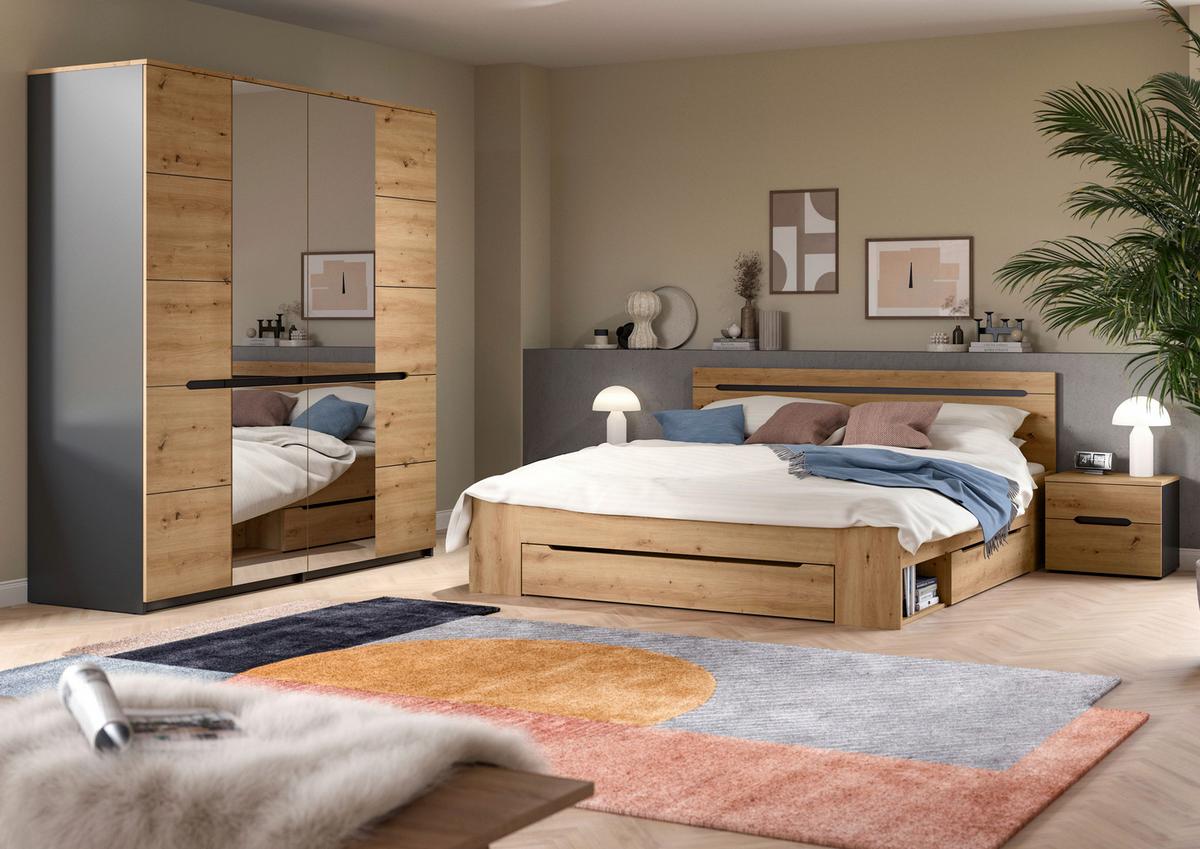 Schlafzimmer Canu Grau /Eiche Artisan Dekor B: 244cm - Eiche Artisan/Grau, MODERN, Holzwerkstoff (244/87/205cm) - MID.YOU