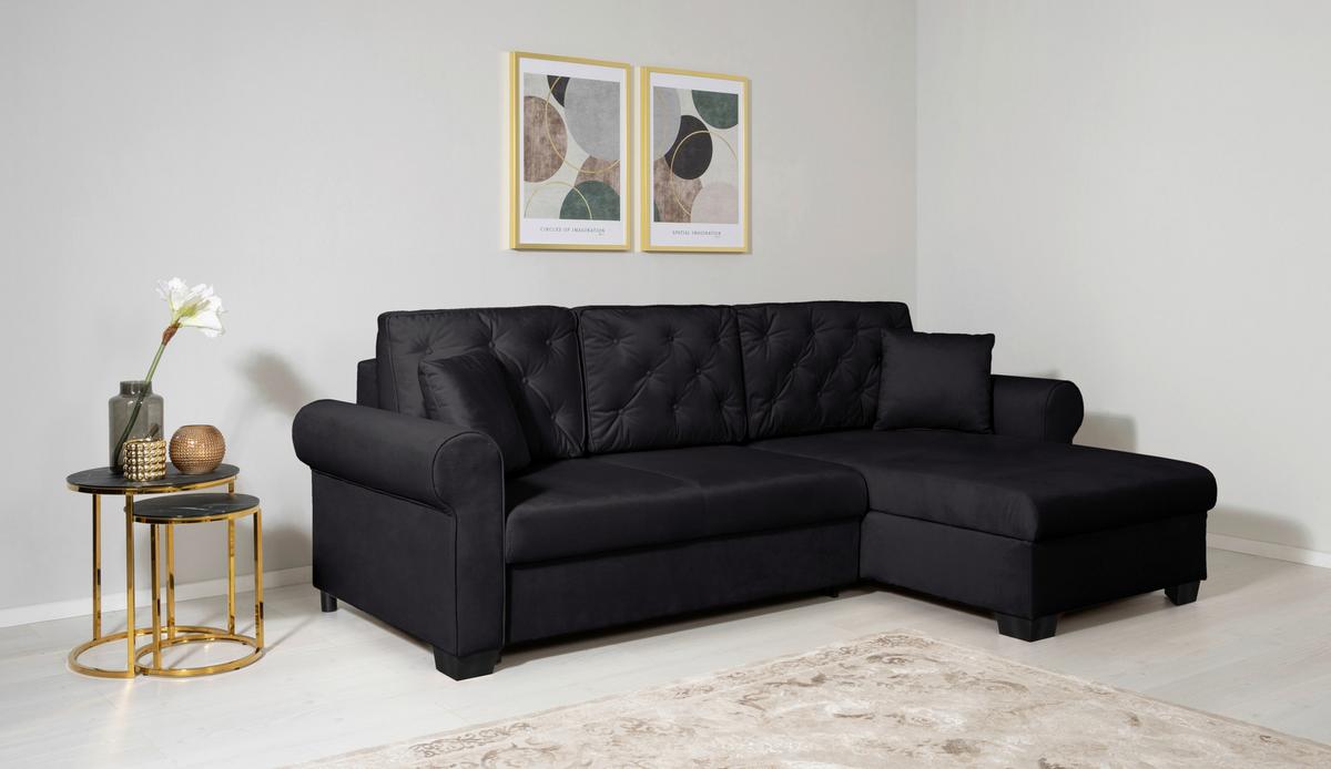 Ecksofa Arles Schwarz 25 S: 266x161 Cm - Buchefarben/Schwarz, Design, Textil (266/161cm) - MID.YOU
