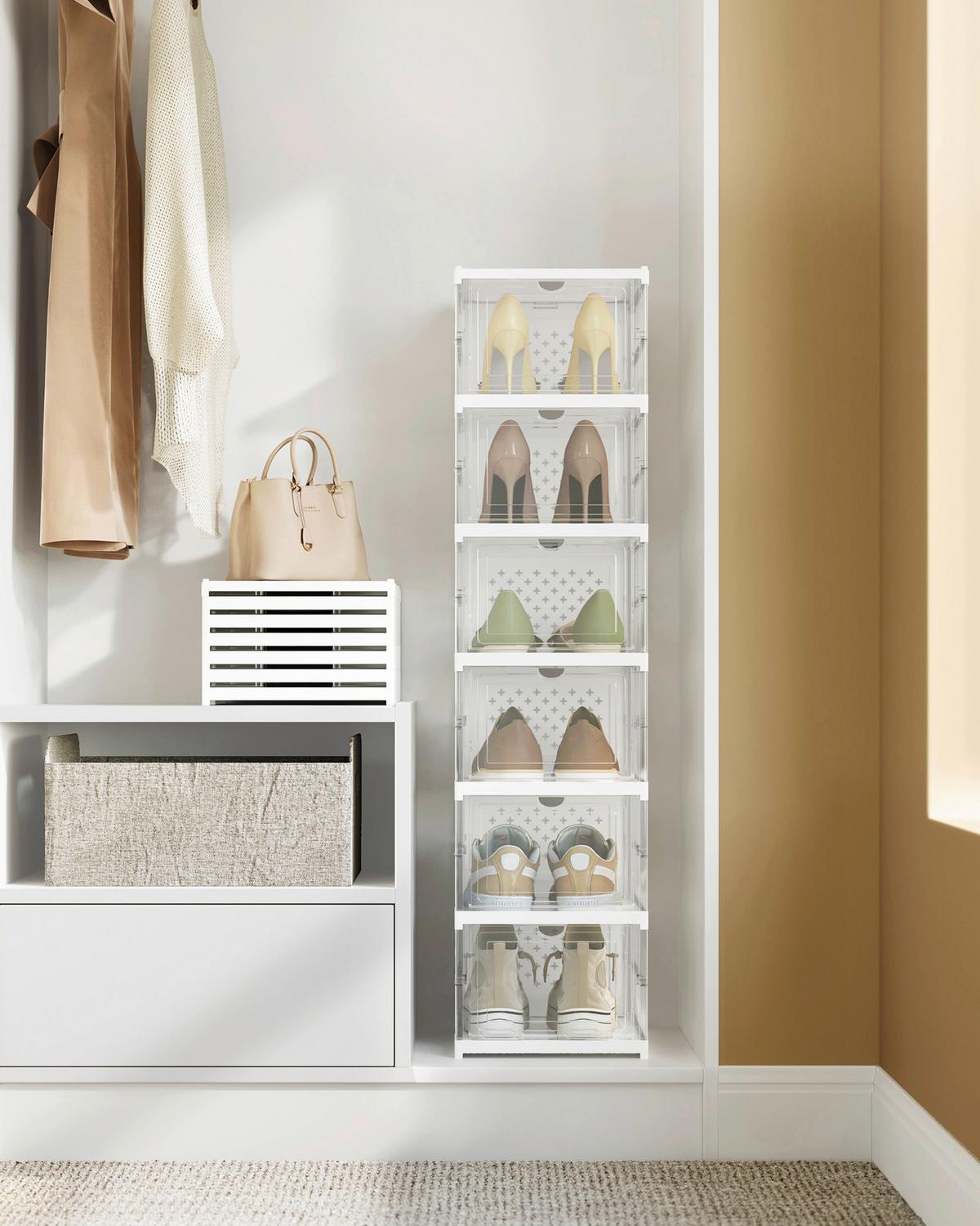 Schuhregal Weiß, Transparent B: 25,5cm - Transparent/Weiß, Basics, Kunststoff (25,5/105/35,5cm)