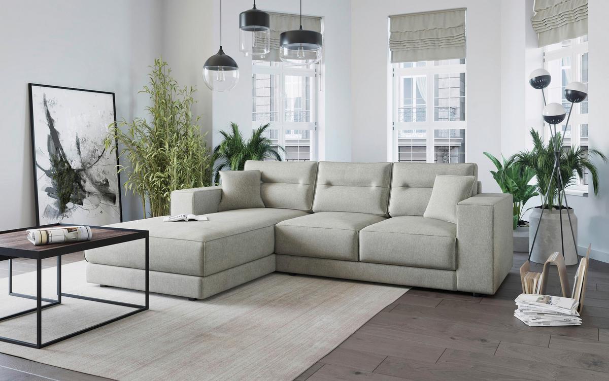 Ecksofa Verona Beige - Edelstahlfarben/Beige, Design, Textil (195/272cm) - Livetastic