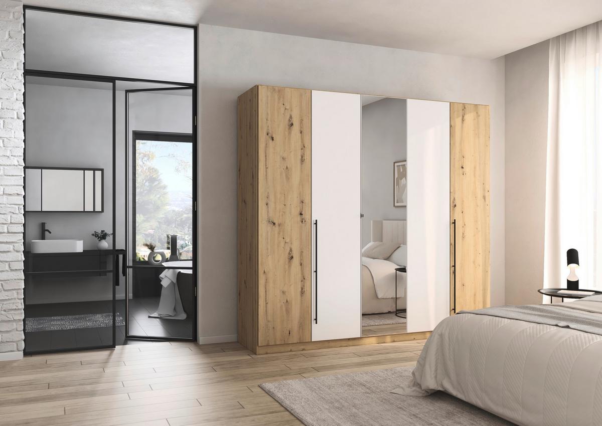 Kleiderschrank Safari mit Spiegel B: 226 cm - Weiß/Eiche Artisan, KONVENTIONELL, Holzwerkstoff (226/229/54cm)