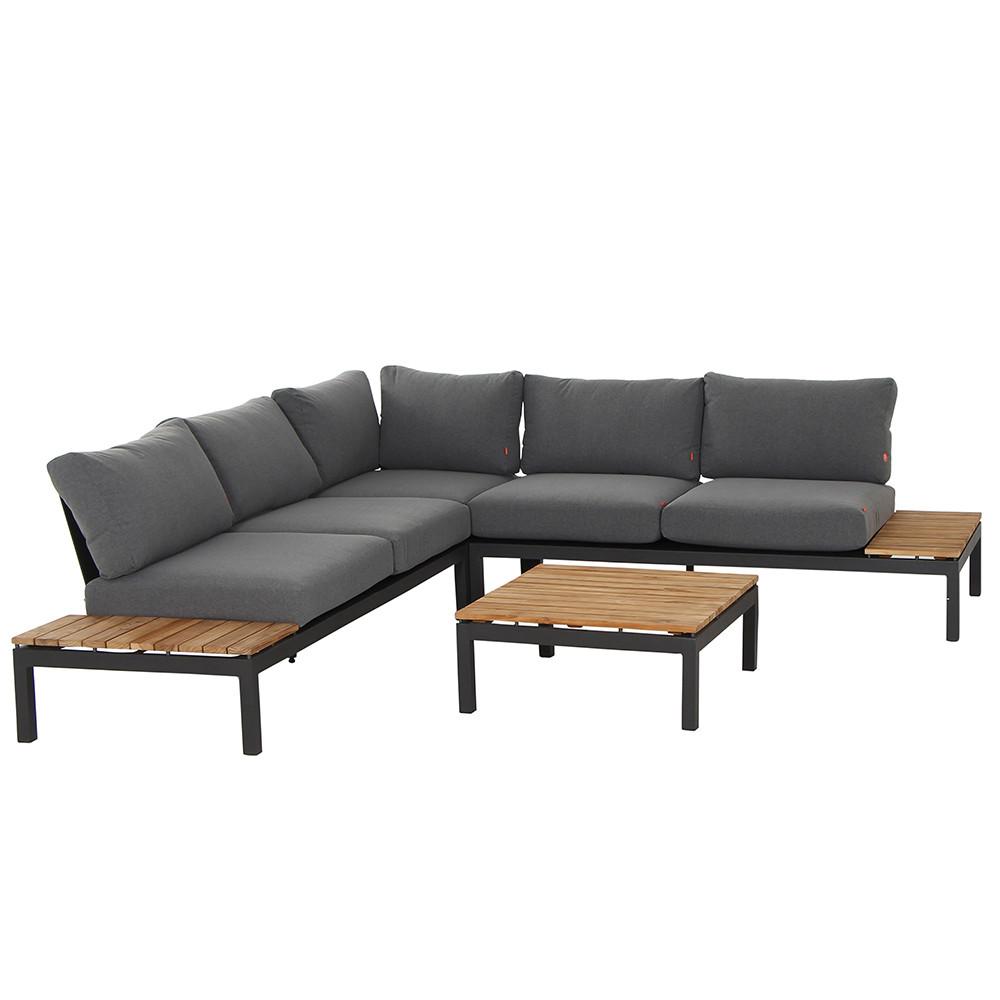 Loungegarnitur 3-Tlg Teakholz/Metall mit Kissen - Anthrazit/Grau, KONVENTIONELL, Holz/Kunststoff (252/84/252cm) - Siena Garden