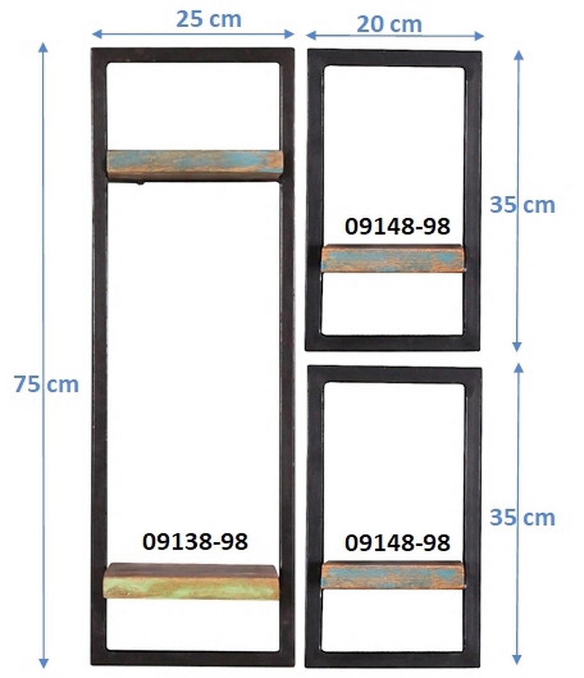 WANDREGALSET 3-TLG. WANDREGAL-SET ALTHOLZ - Multicolor/Schwarz, Design, Holz/Metall (50/75/25cm) - MID.YOU