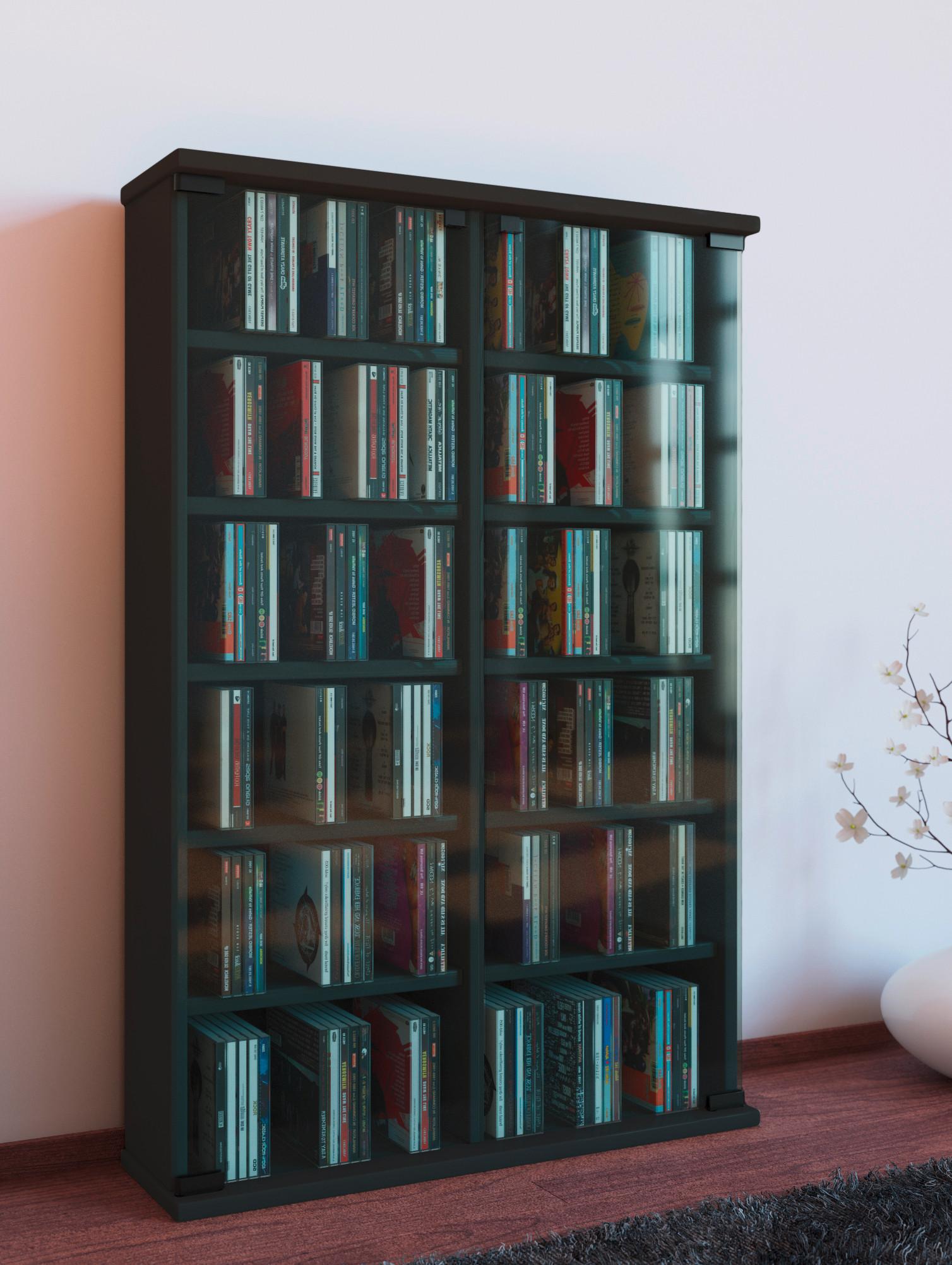 Cd Regal Mit Glastüren Roma 60 Cm Schwarz - Schwarz, KONVENTIONELL, Glas/Holzwerkstoff (60/92/18cm) - MID.YOU