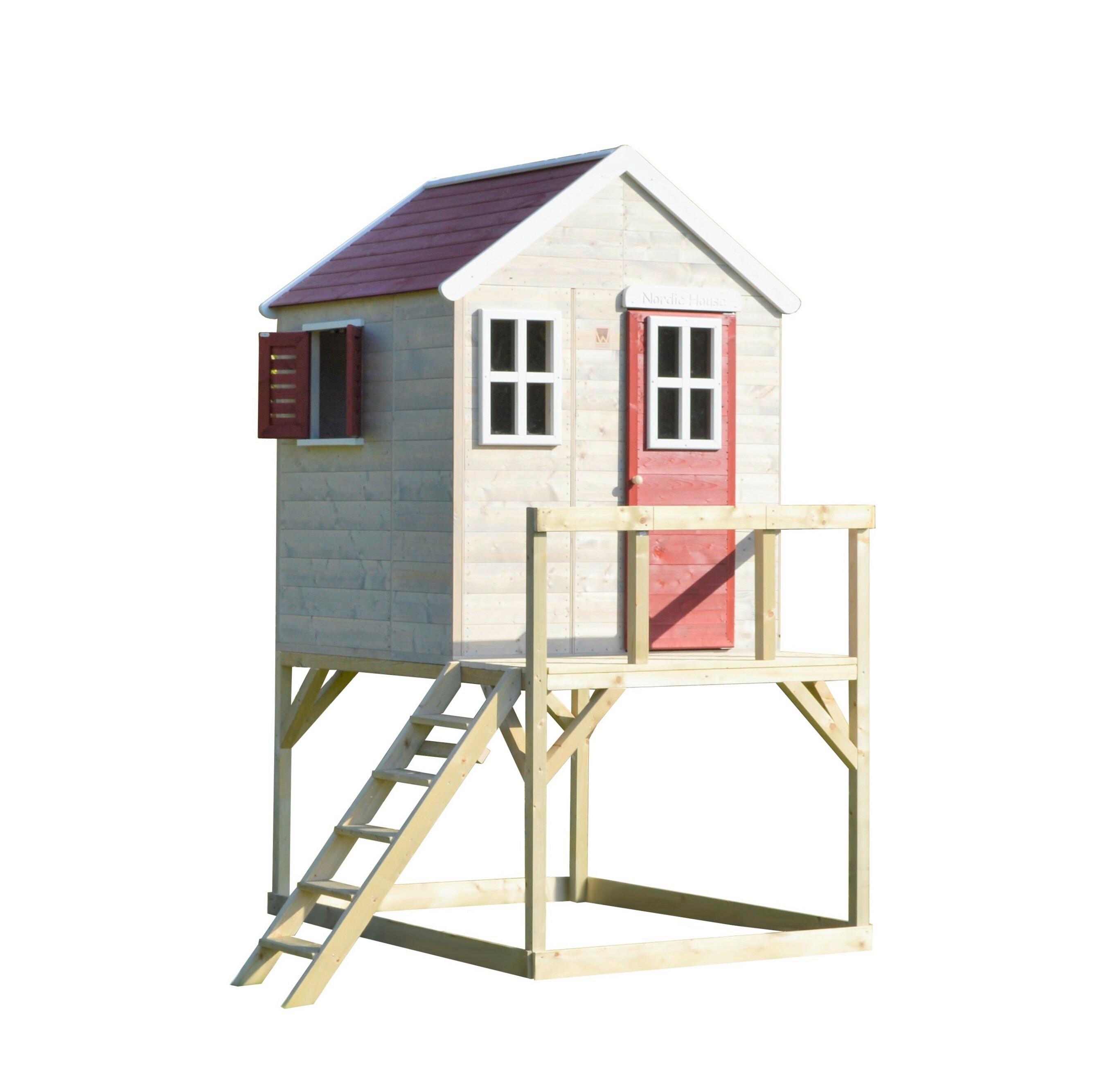 Spielhaus Tiger Naturfarben/Rot, B: 197 cm - Rot/Naturfarben, KONVENTIONELL, Holz (197/242/290cm)