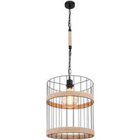 Hängeleuchte Halia H: 145 cm 1-Flammig, mit Hanfseil - Schwarz/Braun, Natur, Naturmaterialien/Metall (35/145cm) - Globo