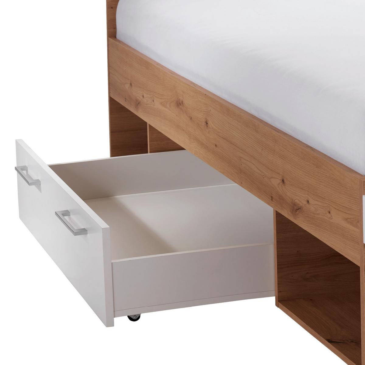 Stauraumbett 140x200 Cm Box, Artisan Eiche Dekor/weiß - Eichefarben/Weiß, MODERN, Holzwerkstoff (140/200cm) - Ondega